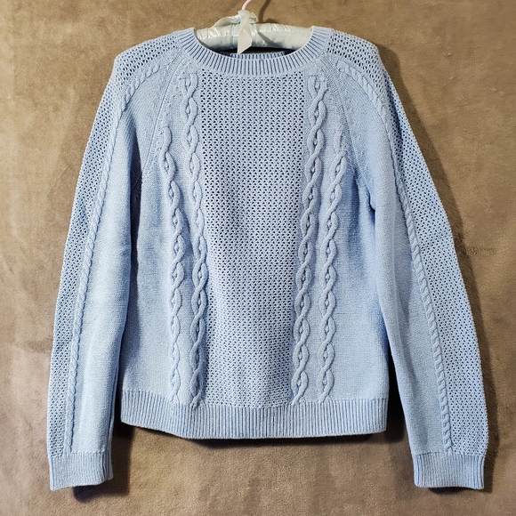 Pendleton Sweaters - Pendleton 100% Cotton Long Sleeve Baby Blue Cabke Knit Sweater M